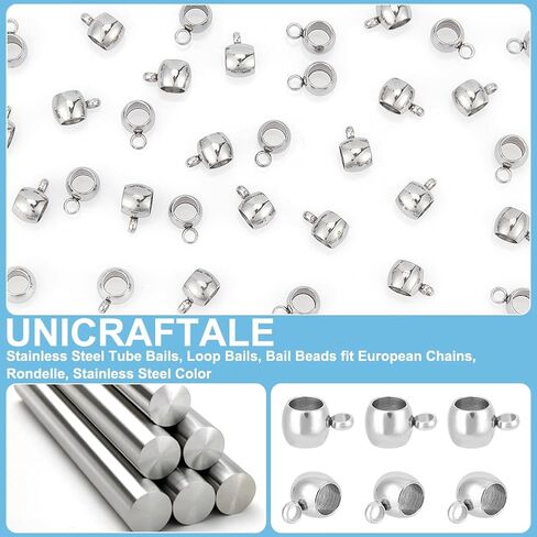 UNICRAFTALE 60 قطعة 304 الفولاذ المقاوم للصدأ أنبوب الكفالات تناسب السلاسل الأوروبية Rondelle Bail الخرز شماعات موصل الروابط حلقة الكفالات لقلادة سوار صنع المجوهرات ثقب 1.8 مم in Kuwait