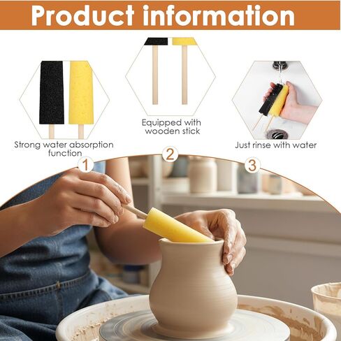 6 قطع من إسفنجات الفخار من شيميرو للطين مع عصا، إسفنجة فخارية قابلة لإعادة الاستخدام بلونين، أدوات التشذيب والتشكيل والتشطيب السيراميكية لملحقات إسفنجة إصلاح نتوءات الطين ونحت الطين in Kuwait