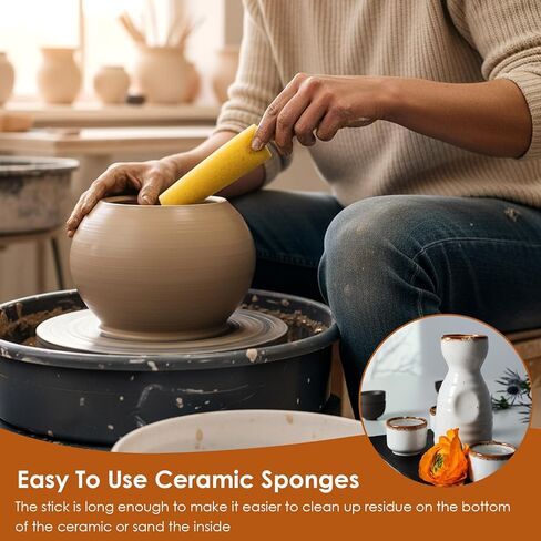 6 قطع من إسفنجات الفخار من شيميرو للطين مع عصا، إسفنجة فخارية قابلة لإعادة الاستخدام بلونين، أدوات التشذيب والتشكيل والتشطيب السيراميكية لملحقات إسفنجة إصلاح نتوءات الطين ونحت الطين in Kuwait