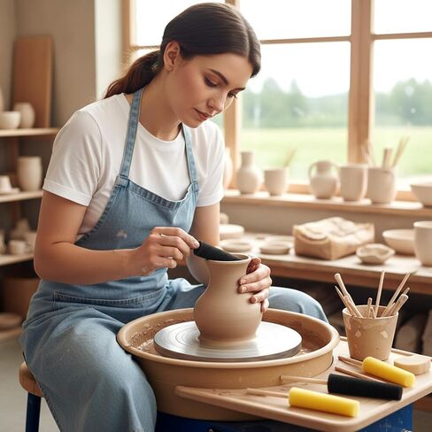 6 قطع من إسفنجات الفخار من شيميرو للطين مع عصا، إسفنجة فخارية قابلة لإعادة الاستخدام بلونين، أدوات التشذيب والتشكيل والتشطيب السيراميكية لملحقات إسفنجة إصلاح نتوءات الطين ونحت الطين in Kuwait