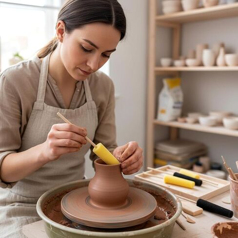 6 قطع من إسفنجات الفخار من شيميرو للطين مع عصا، إسفنجة فخارية قابلة لإعادة الاستخدام بلونين، أدوات التشذيب والتشكيل والتشطيب السيراميكية لملحقات إسفنجة إصلاح نتوءات الطين ونحت الطين in Kuwait