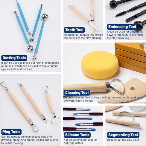 Pottery Clay Sculpting Tools Set, 61 Pcs Double Sided Ergonomically Designed Pottery Trimming Tools with Hardened Rustproof Metal Head and Carrying Case for Beginners, Professionals, School Students in Saudi Arabia