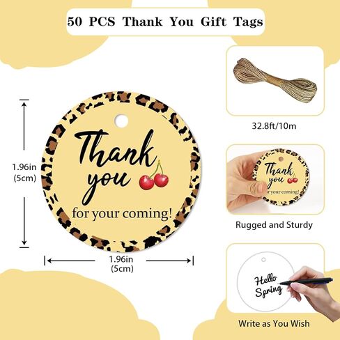 50 قطعة من علامات الشكر لعيد ميلاد الفهد الكرزي، علامات صفراء مستديرة لحفلات الفهد، هدايا لحفلات أعياد الميلاد في الغابة سفاري للحيوانات، ديكور لحفلات أعياد ميلاد الفهد والعزوبية وحفلات الزفاف وحفلات الخطوبة in Kuwait