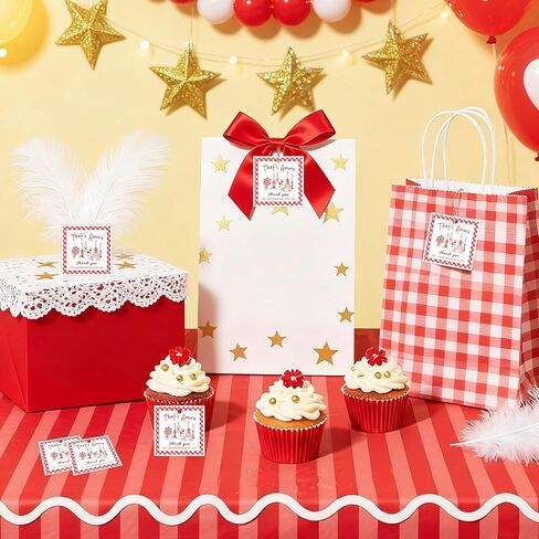 50 قطعة من علامات شكرًا لك ذات طابع إيطالي، ديكورات دش الزفاف بفيونكة من القماش القطني الأحمر، علامات هدايا معكرونة النبيذ للنساء، لوازم تزيين حفلات الزفاف والخطوبة in Kuwait