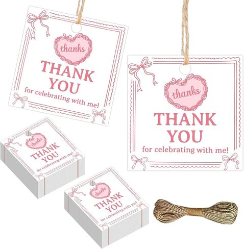 50Pcs Bow Thank You Tags White Bowknot Gift Tags Thank You for Celebrating with Me Labels for Girls Bow Theme Birthday Baby Shower Wedding Party Favors Supplies in Kuwait
