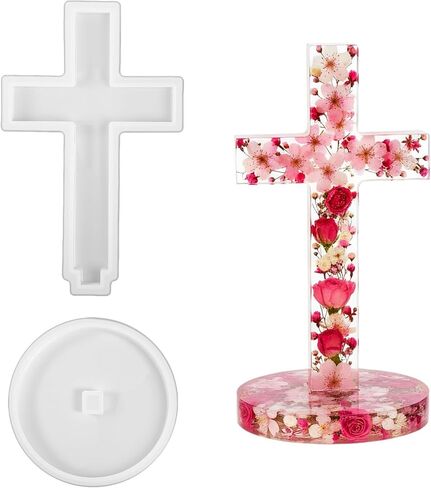 2 Sets Cross Mold Fancy Cross Christmas Ornament Molds for Aroma Beads DIY Hanging Candles Decoration Making Blessed Gifts Home Decor with Base Standing Halloween in Saudi Arabia