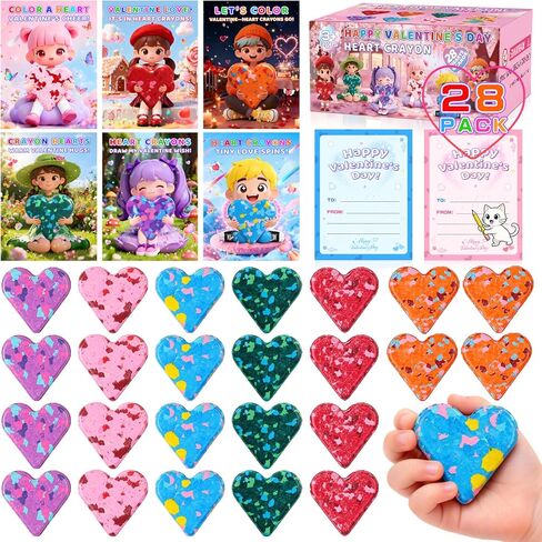 بطاقات عيد الحب من كريولبو للأطفال في الفصول الدراسية، 28 حزمة من أقلام التلوين على شكل قلب، بطاقات عيد الحب للأطفال في المدارس، هدايا عيد الحب للحفلات، جوائز تبادل الفصول الدراسية للبنين والبنات in Kuwait