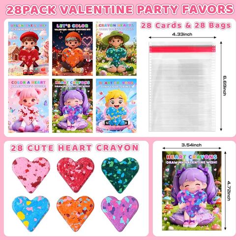 بطاقات عيد الحب من كريولبو للأطفال في الفصول الدراسية، 28 حزمة من أقلام التلوين على شكل قلب، بطاقات عيد الحب للأطفال في المدارس، هدايا عيد الحب للحفلات، جوائز تبادل الفصول الدراسية للبنين والبنات in Kuwait
