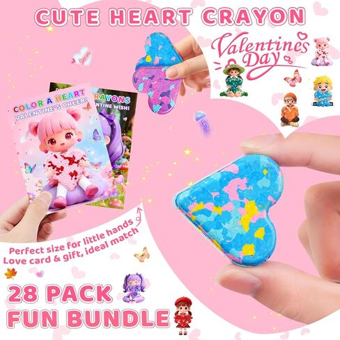 بطاقات عيد الحب من كريولبو للأطفال في الفصول الدراسية، 28 حزمة من أقلام التلوين على شكل قلب، بطاقات عيد الحب للأطفال في المدارس، هدايا عيد الحب للحفلات، جوائز تبادل الفصول الدراسية للبنين والبنات in Kuwait