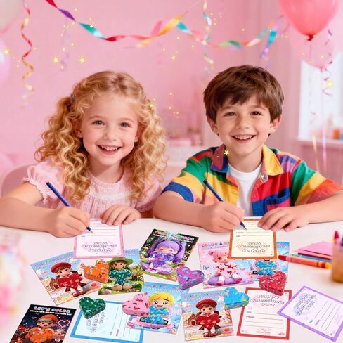 بطاقات عيد الحب من كريولبو للأطفال في الفصول الدراسية، 28 حزمة من أقلام التلوين على شكل قلب، بطاقات عيد الحب للأطفال في المدارس، هدايا عيد الحب للحفلات، جوائز تبادل الفصول الدراسية للبنين والبنات in Kuwait