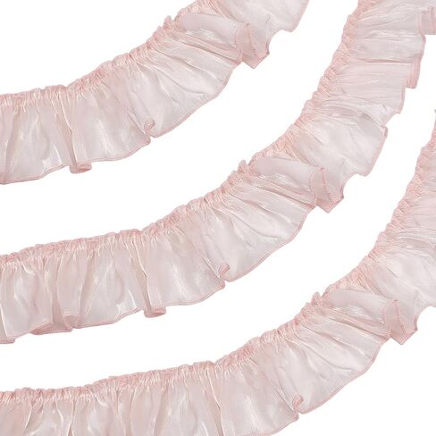 2.75 Inch Blue Ruffled Lace Trim Organza Ruffle Edge Chiffon Applique Trimmings Shimmer Glitter Pleated Gathered Sheer Silk Fabric Ribbon for Sewing Making Crafts Bridal Wedding Dresses DIY in Saudi Arabia