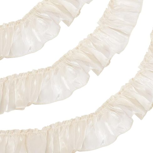 2.75 Inch Blue Ruffled Lace Trim Organza Ruffle Edge Chiffon Applique Trimmings Shimmer Glitter Pleated Gathered Sheer Silk Fabric Ribbon for Sewing Making Crafts Bridal Wedding Dresses DIY in Saudi Arabia