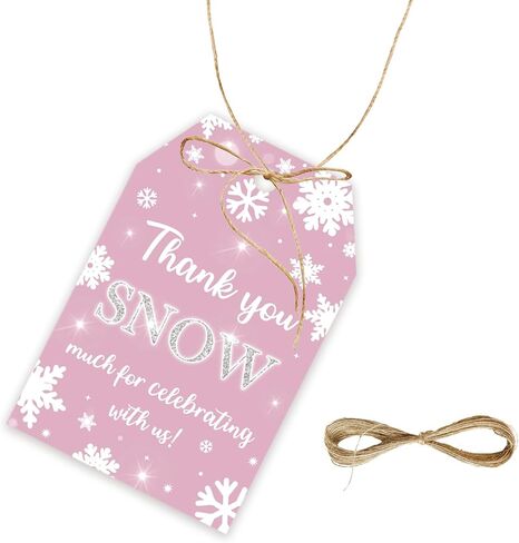 50pcs Snowflake Thank You Tags, Winter Onederland Gift Tag with String for Christmas Party, Pink Snowflake Thank You Paper Tags for Holiday/Winter Party Favors in Saudi Arabia