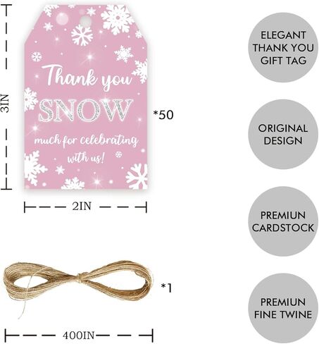 50pcs Snowflake Thank You Tags, Winter Onederland Gift Tag with String for Christmas Party, Pink Snowflake Thank You Paper Tags for Holiday/Winter Party Favors in Saudi Arabia