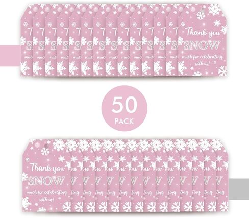 50pcs Snowflake Thank You Tags, Winter Onederland Gift Tag with String for Christmas Party, Pink Snowflake Thank You Paper Tags for Holiday/Winter Party Favors in Saudi Arabia