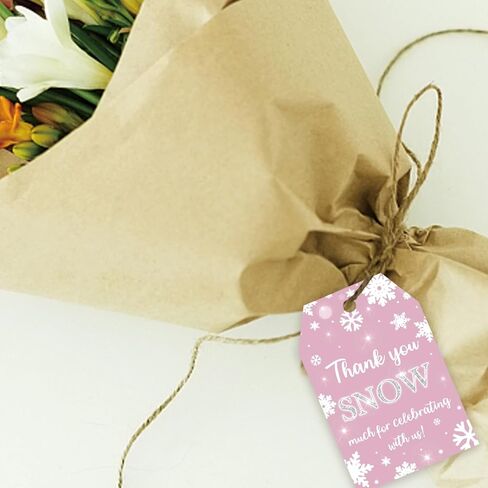 50pcs Snowflake Thank You Tags, Winter Onederland Gift Tag with String for Christmas Party, Pink Snowflake Thank You Paper Tags for Holiday/Winter Party Favors in Saudi Arabia