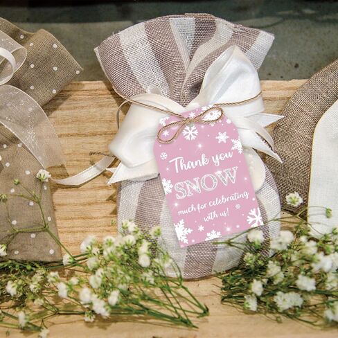 50pcs Snowflake Thank You Tags, Winter Onederland Gift Tag with String for Christmas Party, Pink Snowflake Thank You Paper Tags for Holiday/Winter Party Favors in Saudi Arabia