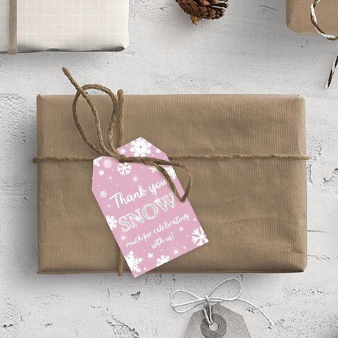 50pcs Snowflake Thank You Tags, Winter Onederland Gift Tag with String for Christmas Party, Pink Snowflake Thank You Paper Tags for Holiday/Winter Party Favors in Saudi Arabia
