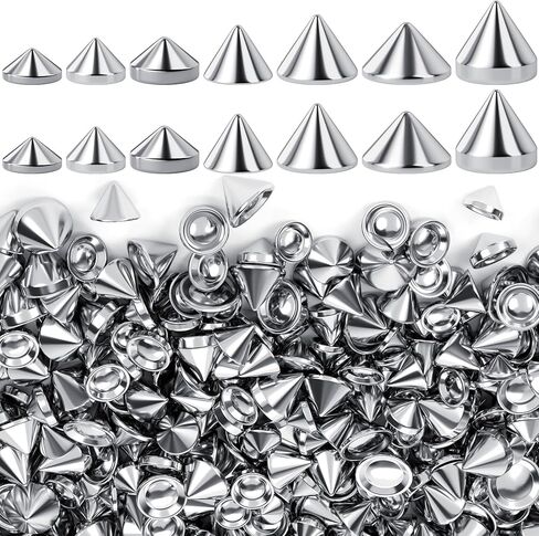 SmallCat 140PCS Silver Spike Cone Studs, Cool Punk Bullet Cone Studs, Spikes for Crafts, DIY Rivets Glue on Leather Clothes, Shoes, Accessories for Daily Life or Special Festivals - 7 Styles in Saudi Arabia