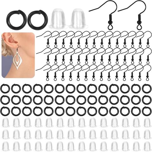 600 Pcs Black Earring Hooks Kit with Jump Rings and Silicone Backs, 19mm Earring Making Supplies for DIY Jewelry Making Supplies in Saudi Arabia