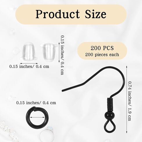 600 Pcs Black Earring Hooks Kit with Jump Rings and Silicone Backs, 19mm Earring Making Supplies for DIY Jewelry Making Supplies in Saudi Arabia