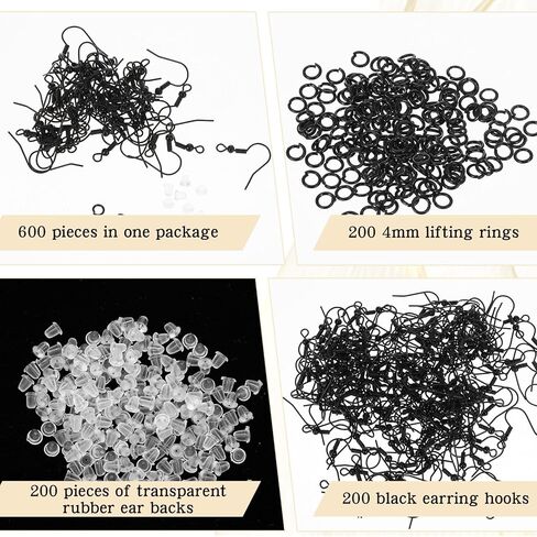 600 Pcs Black Earring Hooks Kit with Jump Rings and Silicone Backs, 19mm Earring Making Supplies for DIY Jewelry Making Supplies in Saudi Arabia