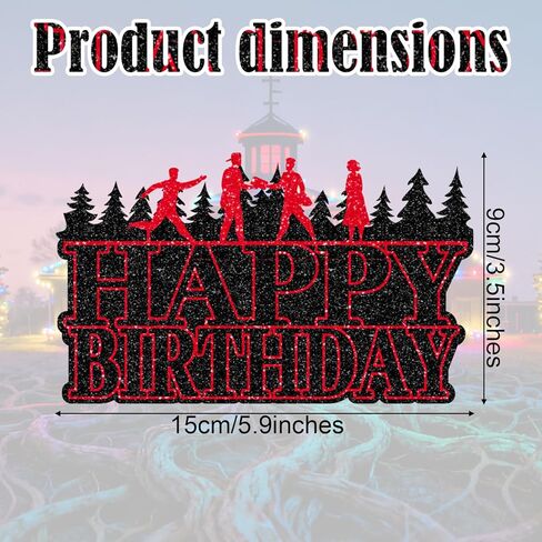 Happy Birthday Cake Topper, Glitter Black & Red Horrific Forest Birthday Cake Topper for Kids Boys Girls Themed Party Favors & Decor Supplies in Saudi Arabia
