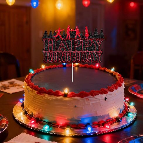 Happy Birthday Cake Topper, Glitter Black & Red Horrific Forest Birthday Cake Topper for Kids Boys Girls Themed Party Favors & Decor Supplies in Saudi Arabia