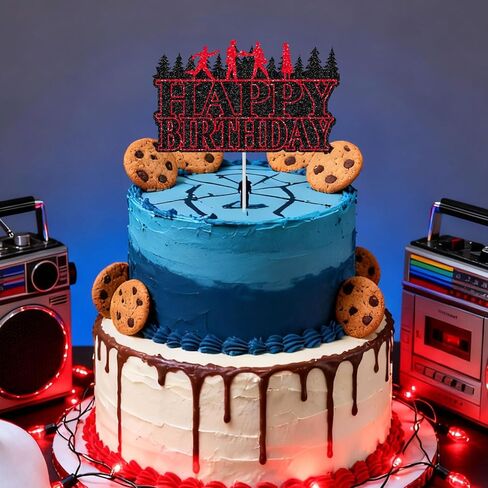 Happy Birthday Cake Topper, Glitter Black & Red Horrific Forest Birthday Cake Topper for Kids Boys Girls Themed Party Favors & Decor Supplies in Saudi Arabia