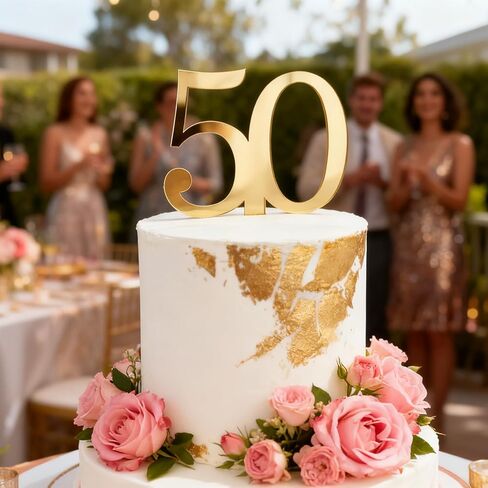 Gold Fifty Cake Topper, Acrylic Happy 50th Birthday Cake Toppers, 50th Anniversary Party Cake Decorations Cheer to 50 Years Old 50 Fabulous Cake Decor Supplies in Saudi Arabia