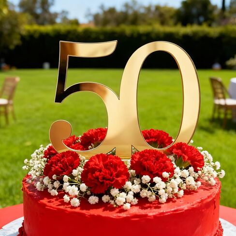 Gold Fifty Cake Topper, Acrylic Happy 50th Birthday Cake Toppers, 50th Anniversary Party Cake Decorations Cheer to 50 Years Old 50 Fabulous Cake Decor Supplies in Saudi Arabia