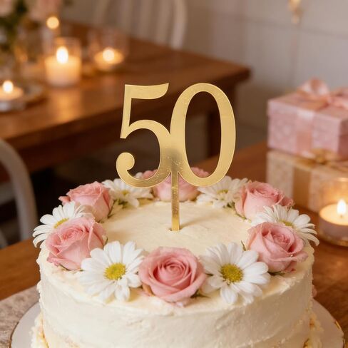 Gold Fifty Cake Topper, Acrylic Happy 50th Birthday Cake Toppers, 50th Anniversary Party Cake Decorations Cheer to 50 Years Old 50 Fabulous Cake Decor Supplies in Saudi Arabia