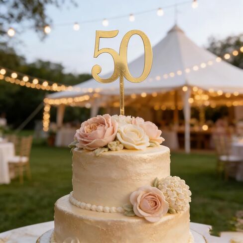 Gold Fifty Cake Topper, Acrylic Happy 50th Birthday Cake Toppers, 50th Anniversary Party Cake Decorations Cheer to 50 Years Old 50 Fabulous Cake Decor Supplies in Saudi Arabia