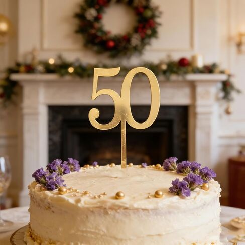 Gold Fifty Cake Topper, Acrylic Happy 50th Birthday Cake Toppers, 50th Anniversary Party Cake Decorations Cheer to 50 Years Old 50 Fabulous Cake Decor Supplies in Saudi Arabia