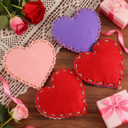 Soulchen 16 Sets Valentines Day Hearts Felt Craft Kits Large 5.9 Inch Felt Heart Hanging Ornament with Filling Cotton Rope for DIY Crafts Wall Decorations Valentine's Day Wedding DIY Craft Supplies in Saudi Arabia
