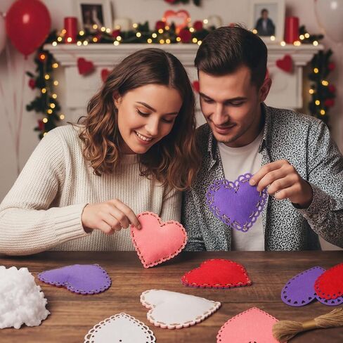 Soulchen 16 Sets Valentines Day Hearts Felt Craft Kits Large 5.9 Inch Felt Heart Hanging Ornament with Filling Cotton Rope for DIY Crafts Wall Decorations Valentine's Day Wedding DIY Craft Supplies in Saudi Arabia