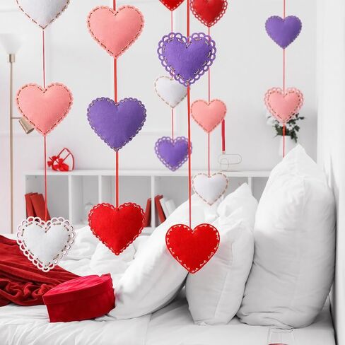 Soulchen 16 Sets Valentines Day Hearts Felt Craft Kits Large 5.9 Inch Felt Heart Hanging Ornament with Filling Cotton Rope for DIY Crafts Wall Decorations Valentine's Day Wedding DIY Craft Supplies in Saudi Arabia