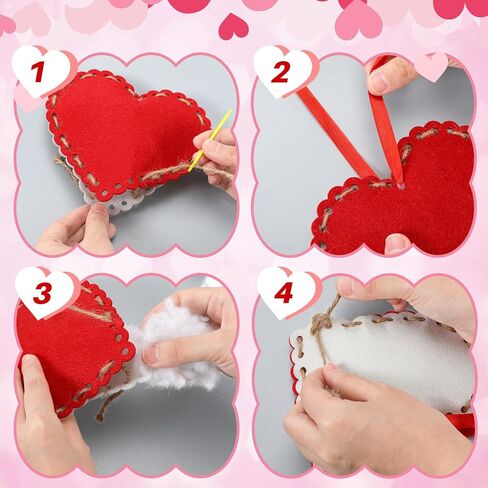 Soulchen 16 Sets Valentines Day Hearts Felt Craft Kits Large 5.9 Inch Felt Heart Hanging Ornament with Filling Cotton Rope for DIY Crafts Wall Decorations Valentine's Day Wedding DIY Craft Supplies in Saudi Arabia