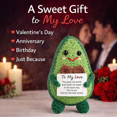 Qinthory Funny Valentine’s Day Gifts for Him Her, to My Love Crochet Avocado Gift, Cute Handmade Avocado Plush for Boyfriend Girlfriend Wife Husband, Anniversary Birthday Gifts for Couples in Saudi Arabia