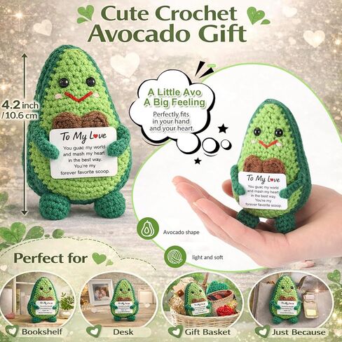 Qinthory Funny Valentine’s Day Gifts for Him Her, to My Love Crochet Avocado Gift, Cute Handmade Avocado Plush for Boyfriend Girlfriend Wife Husband, Anniversary Birthday Gifts for Couples in Saudi Arabia