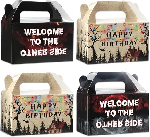 12pcs Scary Retro House Gift Paper Boxes Party Favors Spooky Forest Gable Boxes with Handle Rustic Alphabet Party Decorations Colorful Light Bulbs Gifts Wrapping Supplies for Birthday Baby Shower in Saudi Arabia