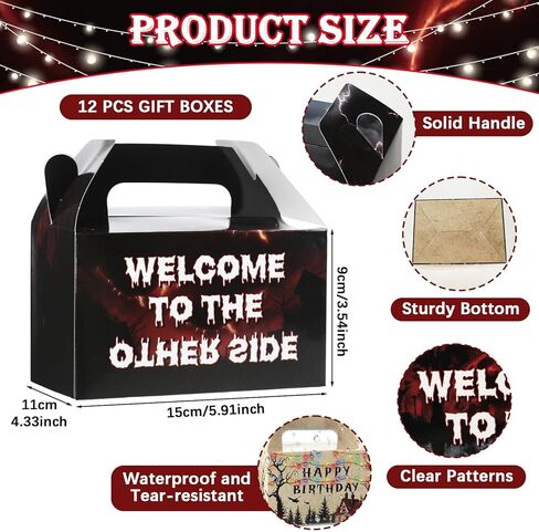 12pcs Scary Retro House Gift Paper Boxes Party Favors Spooky Forest Gable Boxes with Handle Rustic Alphabet Party Decorations Colorful Light Bulbs Gifts Wrapping Supplies for Birthday Baby Shower in Kuwait