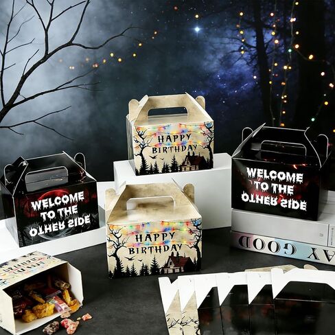 12pcs Scary Retro House Gift Paper Boxes Party Favors Spooky Forest Gable Boxes with Handle Rustic Alphabet Party Decorations Colorful Light Bulbs Gifts Wrapping Supplies for Birthday Baby Shower in Kuwait