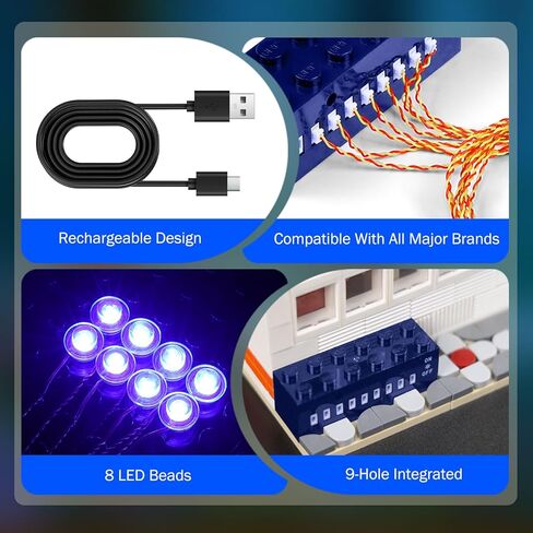 JMBricklayer LED Light Kit Building Blocks Set, 2x6 Blue Light Up Bricks with Light-Sensing Mode, DIY Lighting Accessories Decoration Compatible with Major Upgrade in Saudi Arabia