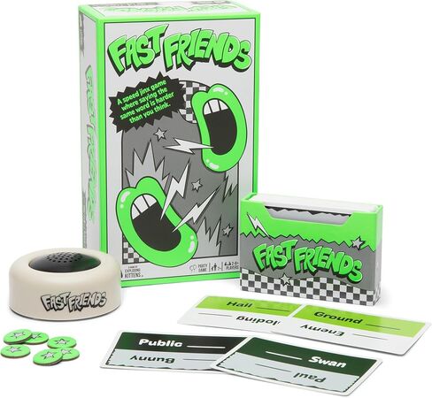 لعبة Exploding Kittens Fast Friends Party - لعبة بطاقات تخمين السرعة مع مؤقت ورموز الحياة وحامل البطاقات، ليلة الألعاب العائلية، للأعمار من 7 سنوات فما فوق، 2-8 لاعبين، جولات مدتها 10 دقائق in Kuwait