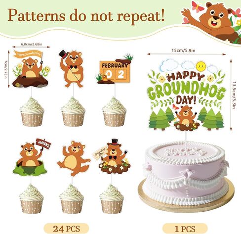 Konsait 25 PCS Groundhog Cupcake Toppers Groundhog Day Decorations Happy Groundhog Day Party Cake Decor Animal Themed Cake Topper Spring Party Supplies in Saudi Arabia