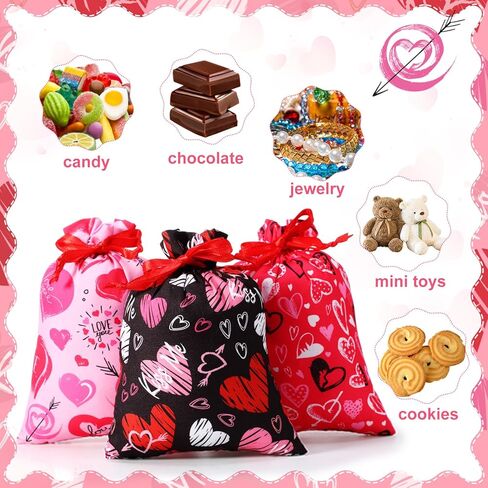 Capoda 50 Pcs Valentines Day Treat Bags Drawstring Candy Bags Valentine Heart Shaped Gift Bag Pouch for Valentine's Day Classroom Exchange Gifts Wedding Party Favor Supplies in Saudi Arabia