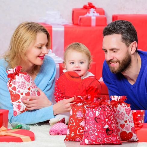 Capoda 50 Pcs Valentines Day Treat Bags Drawstring Candy Bags Valentine Heart Shaped Gift Bag Pouch for Valentine's Day Classroom Exchange Gifts Wedding Party Favor Supplies in Saudi Arabia