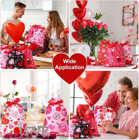 Capoda 50 Pcs Valentines Day Treat Bags Drawstring Candy Bags Valentine Heart Shaped Gift Bag Pouch for Valentine's Day Classroom Exchange Gifts Wedding Party Favor Supplies in Saudi Arabia
