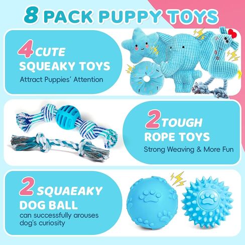 8 Pack Luxury Puppy Toys for Teething Small Dogs, Puppy Chew Toys with Squeaky Dog Toys, Balls and Rope Dog Chew Toys, Dog Toys to Keep Them Busy (Pink, 8-Pack) in Kuwait
